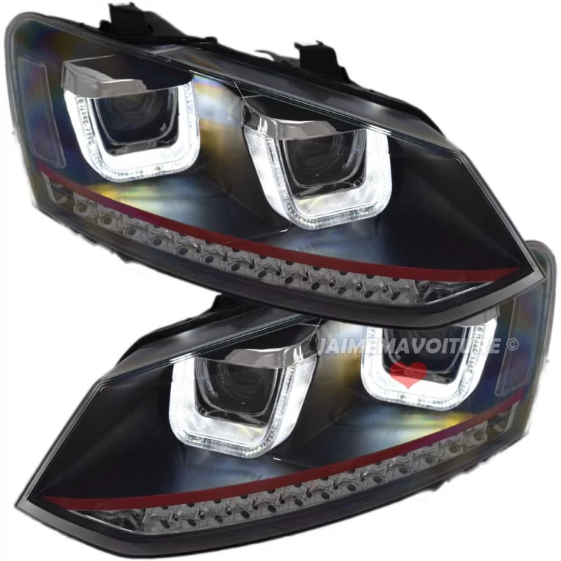 Featured image of post Vw Polo Gti Headlights Black clear finish headlights with led drl lights for vw polo 6r 6c in gti look