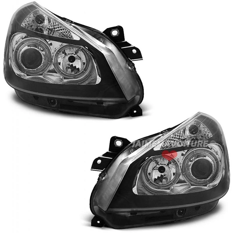 Front headlights angel eyes for Renault Clio - black